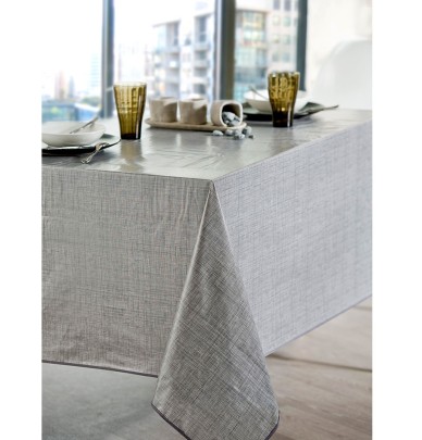 Nappe toile cirée Effet tissage zinc Calitex