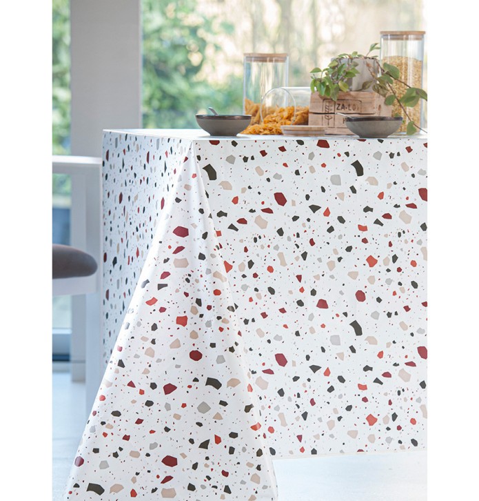 Nappe toile cirée Terrazzo bordeaux Calitex - Blancollection
