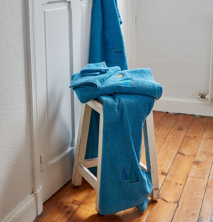Drap de douche Escale bleu Sylvie Thiriez - Blancollection