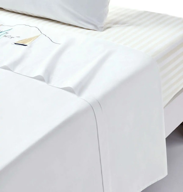 Parure de lit percale Escale Sylvie Thiriez - Blancollection