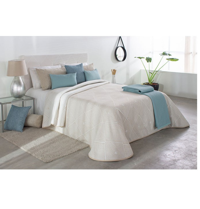 Couvre lit jacquard réversible Hopkins lin Reig Marti - Blancollection