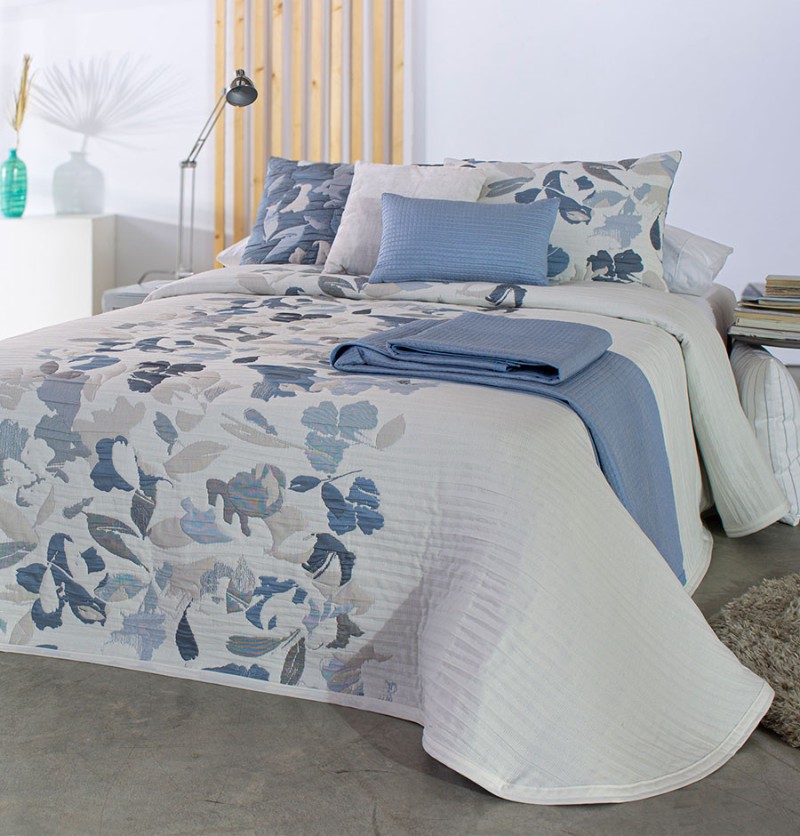 Couvre-lit tissé jacquard réversible jody bleu 250x270cm - reig marti