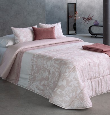 Couvre lit matelassé et ses housses coussins Savoy rose Reig Marti