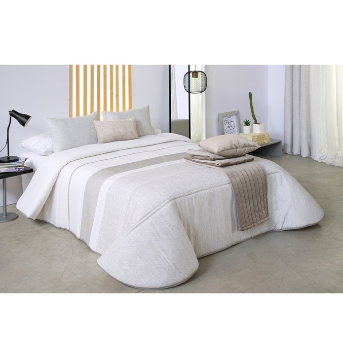 Couvre lit matelassé jacquard Zadar lin Reig Marti - Blancollection