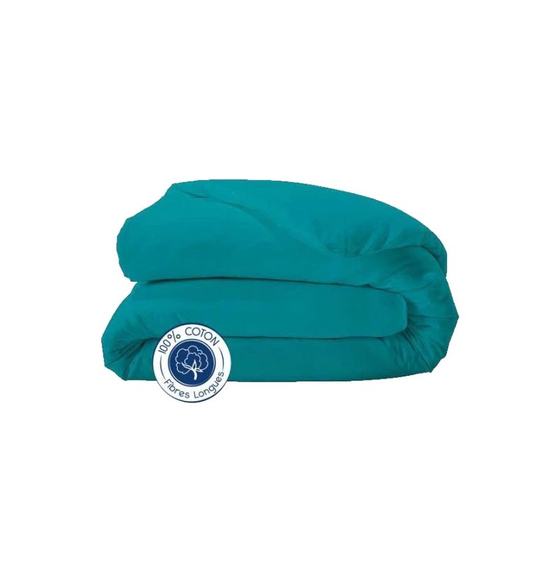 Housse de couette coton uni 16 coloris 240x220cm bleu paon - tradilinge