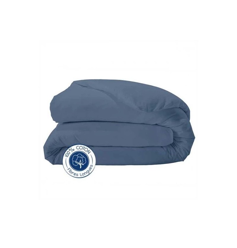 Housse de couette coton uni 16 coloris 200x200cm bleu orage - tradilinge
