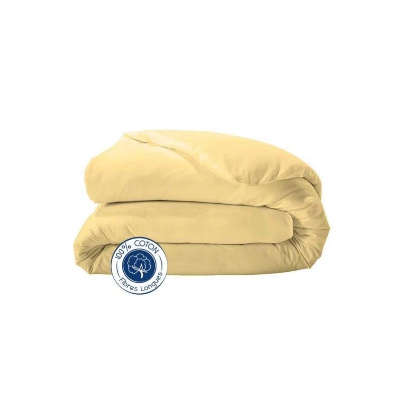 Housse de couette coton uni 16 coloris 260x240cm paille - tradilinge