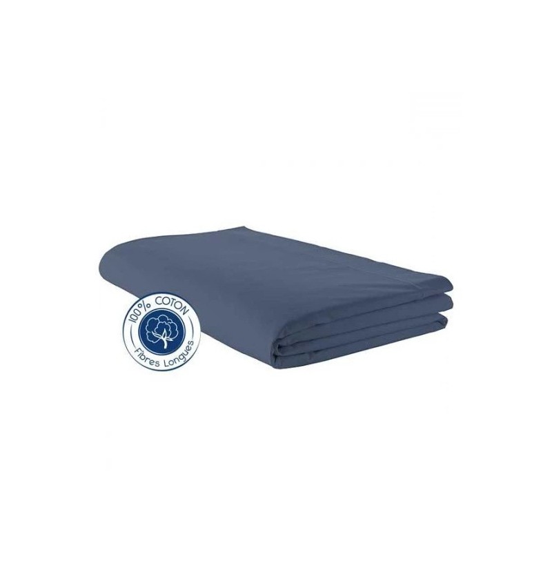 Drap coton uni 16 coloris 270x310cm bleu orage - tradilinge