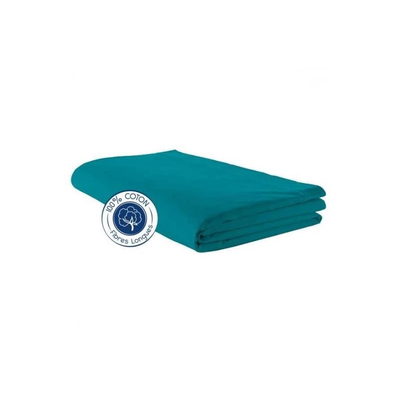 Drap coton bleu paon