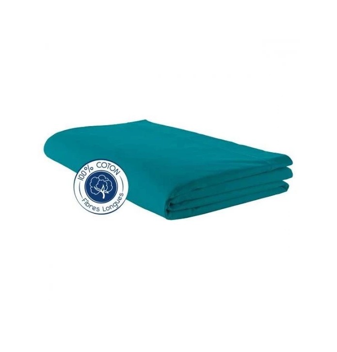 Drap coton bleu paon