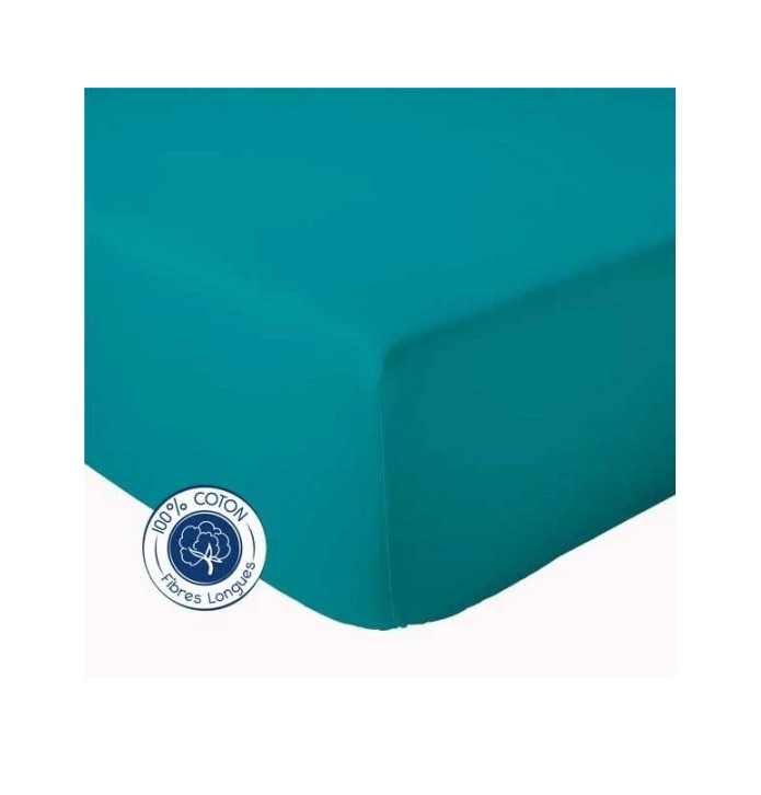 Drap housse bleu paon Tradilinge