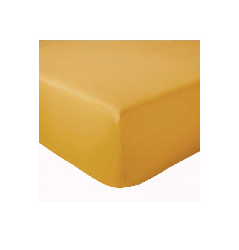 Drap-housse coton uni grands bonnets 30cm 16 coloris 140x190cm moutarde - tradilinge