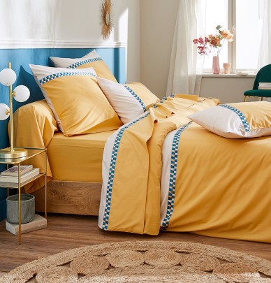 Parure housse de couette + taie percale Romy ambre Tradilinge