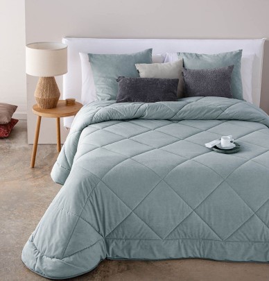 Couvre lit velours matelassé Anelka bleu gris Antilo