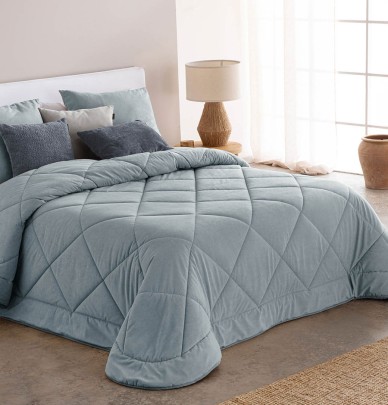 Couvre lit velours matelassé Anelka bleu gris Antilo