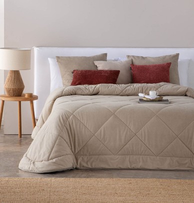 Couvre lit velours matelassé Anelka camel Antilo