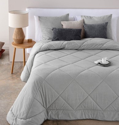 Couvre lit velours matelassé Anelka gris perle Antilo