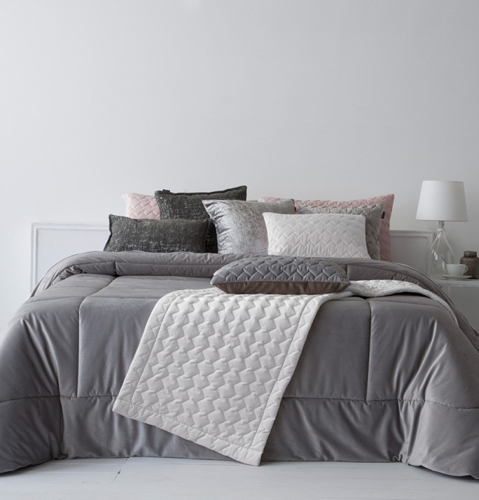 Chemin de lit velours Naroa blanc Antilo - Blancollection