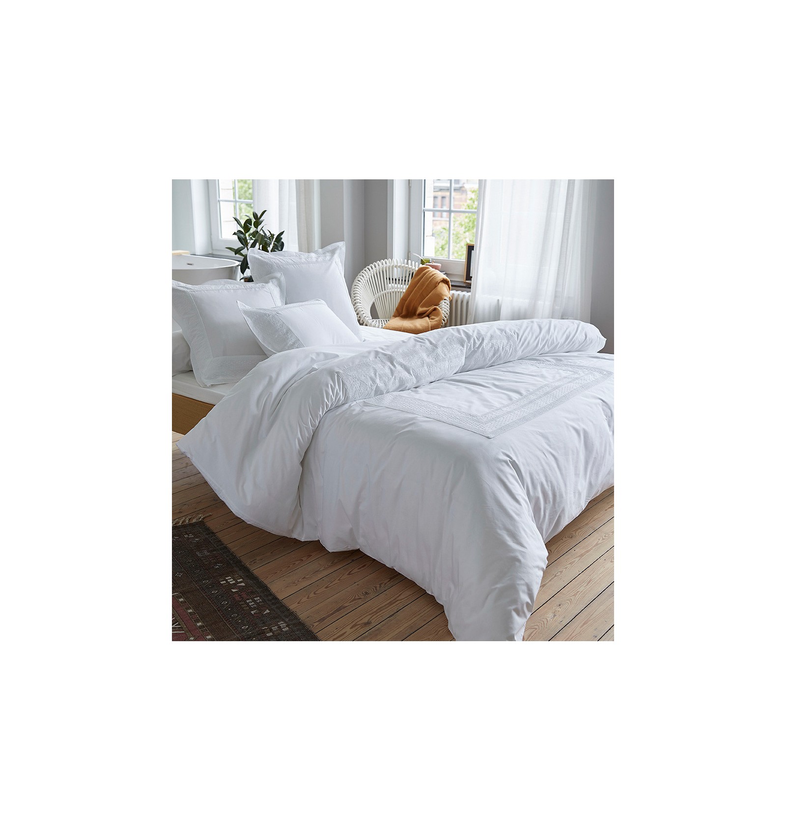 Parure de lit percale Blanc : Confort Hôtel 240x220 - ZenPur