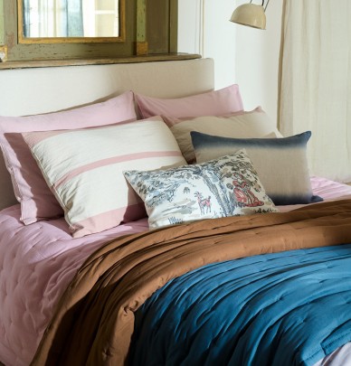 Couvre lit matelassé Céleste rose Vent du Sud