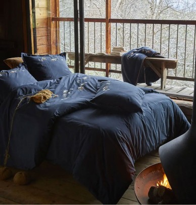Housse de couette percale Au coeur de la vallée bleu Sylvie Thiriez