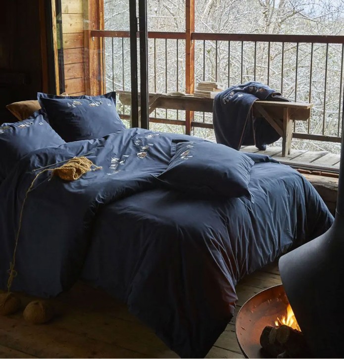 Housse de couette percale Au coeur de la vallée bleu Sylvie Thiriez