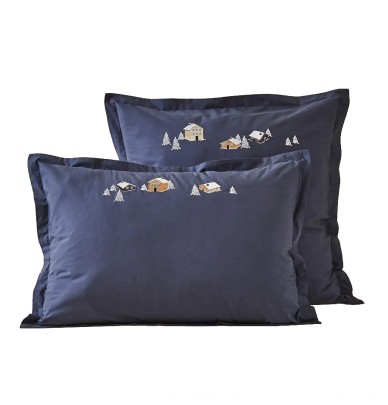 Taie d'oreiller percale Au coeur de la vallée bleu Sylvie Thiriez