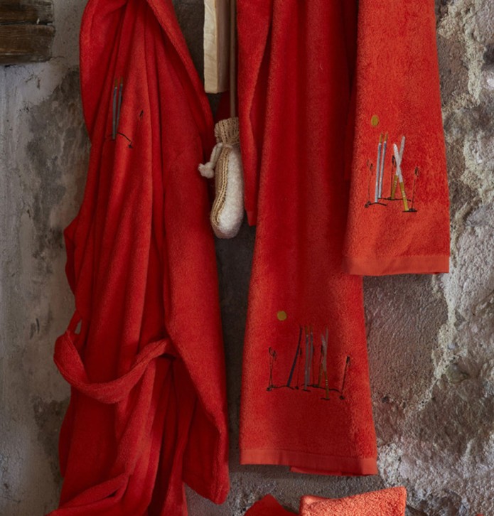 Drap de douche Passe-Montagne vermillon Sylvie Thiriez - Blancollection