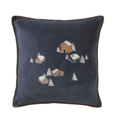 Housse coussin polaire Au Coeur de la Vallée bleu Sylvie Thiriez