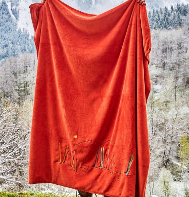 Plaid polaire Passe-Mongagne orange Sylvie Thiriez