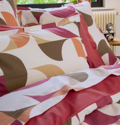Taie d'oreiller percale Modulo acajou Tradilinge