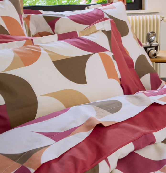Taie d'oreiller percale Modulo acajou Tradilinge