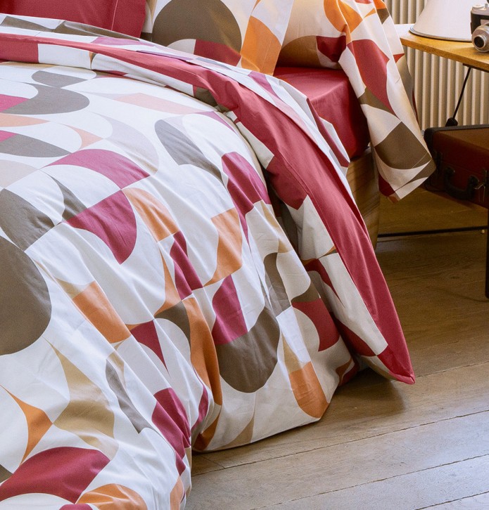 Parure de lit percale Modulo acajou Tradilinge - Blancollection