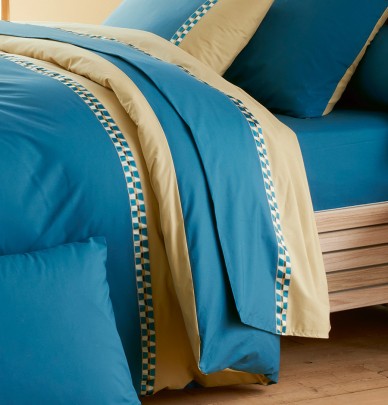 Housse de couette percale Lino cobalt Tradilinge