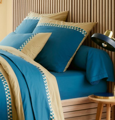 Taie d'oreiller percale Lino cobalt Tradilinge