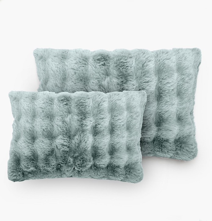 Housse coussin fausse fourrure Astrakan glacier Vent du Sud