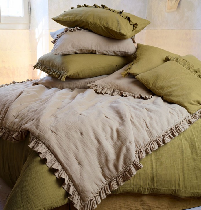Housse coussin Elsa neige deux volants Vent du Sud - Blancollection