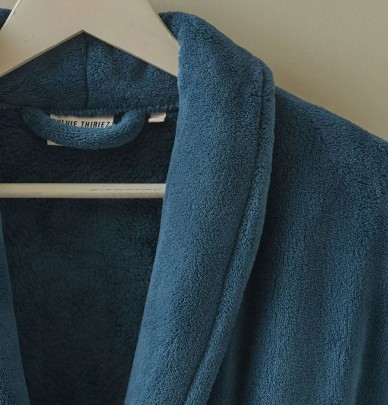 Peignoir polaire bleu pétrole Sylvie Thiriez