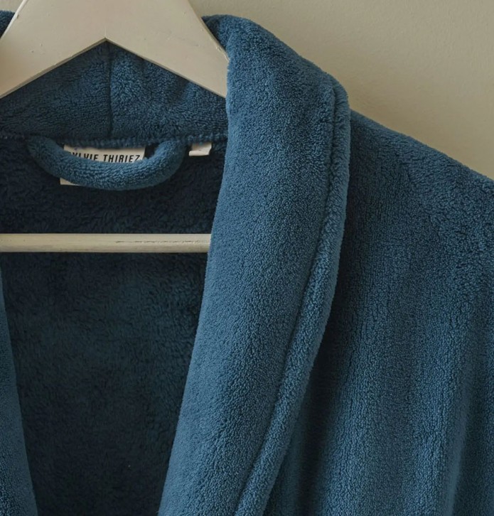 Peignoir polaire bleu pétrole Sylvie Thiriez - Blancollection