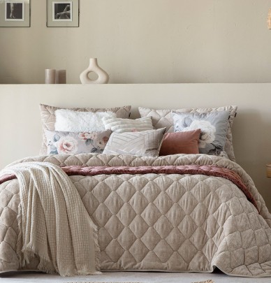 Couvre lit velours matelassé Siena lin Antilo