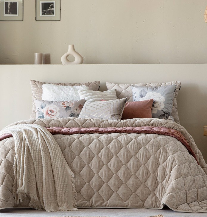 Couvre lit velours matelassé Siena lin Antilo