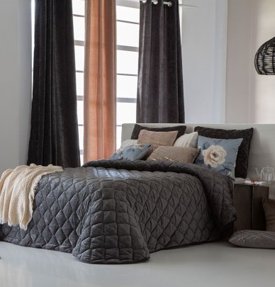 Couvre lit velours matelassé Siena anthracite Antilo