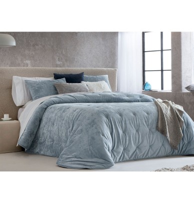 Couvre lit velours matelassé Mirabela bleu gris Antilo
