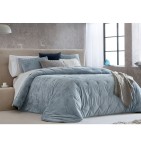Couvre-lit velours matelassé Mirabela bleu gris Antilo - Blancollection