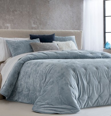 Couvre lit velours matelassé Mirabela bleu gris Antilo