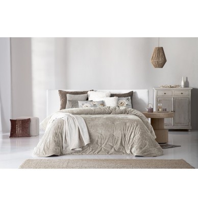 Couvre lit velours matelassé Mirabela gris taupe Antilo