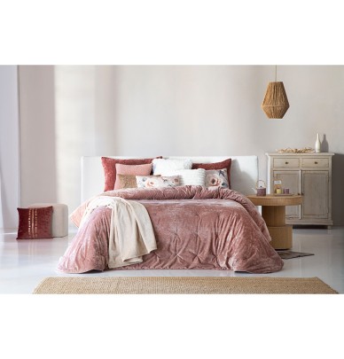 Couvre lit velours matelassé Mirabela vieux rose Antilo