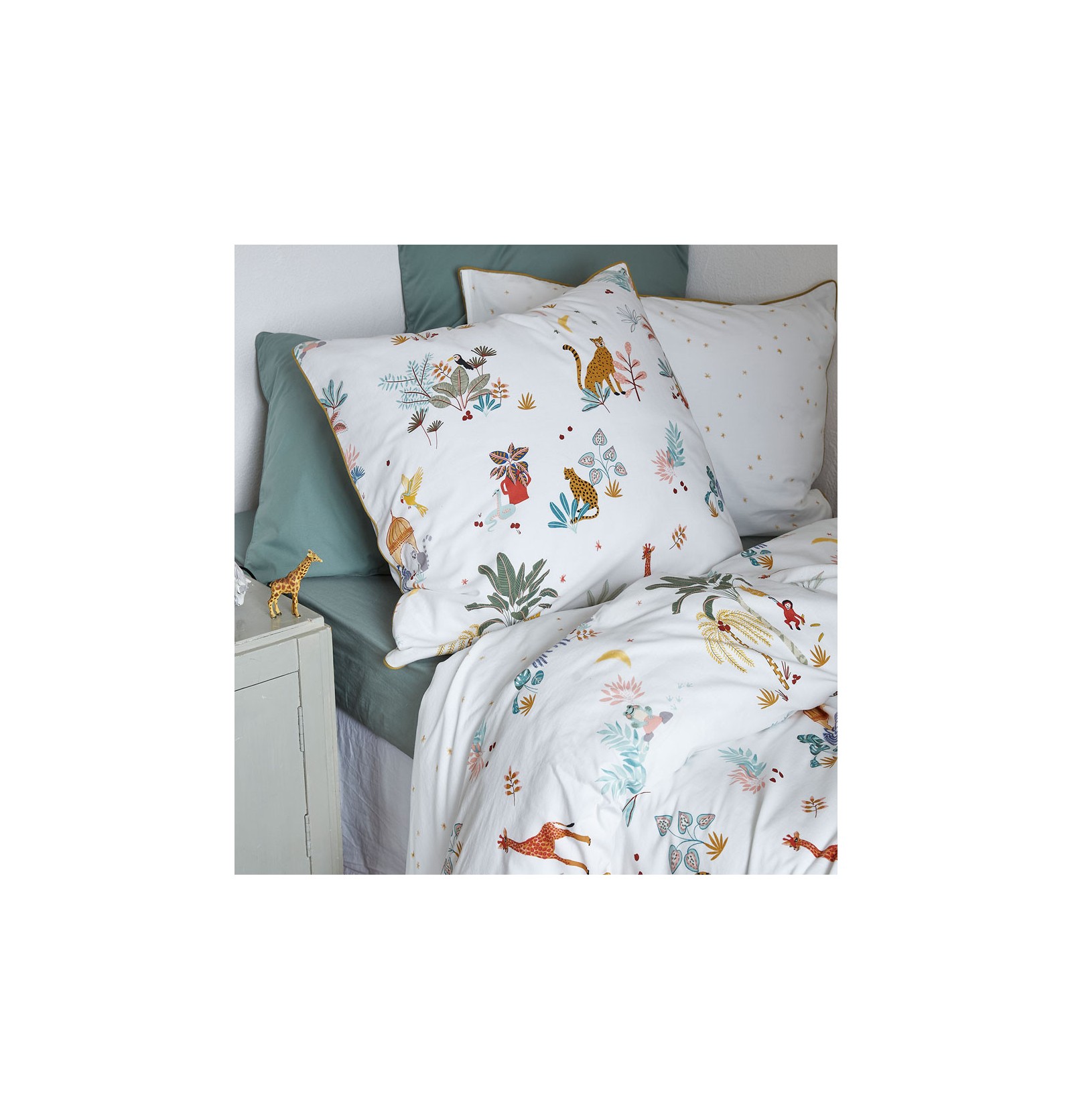 Taie D'oreiller Enfant Animaux Forêt - Hérissons Chevreuils 40x60 Cm - 100% Coton Doux - Fermeture Zip