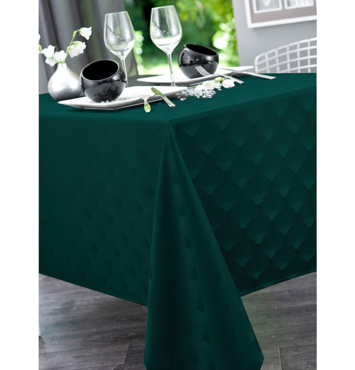Nappe damassée polyester Scale vert Calitex - Blancollection