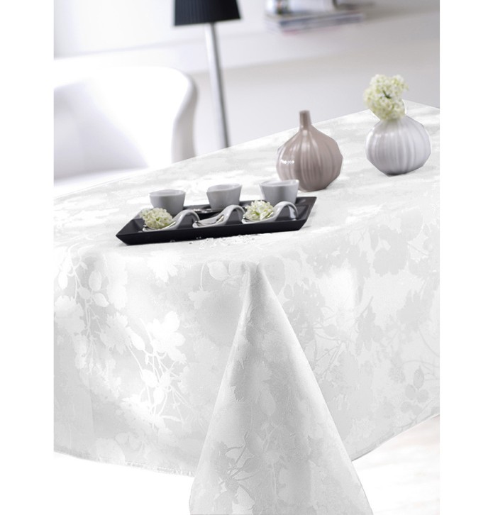 Nappe damassée polyester Flore blanc Calitex - Blancollection